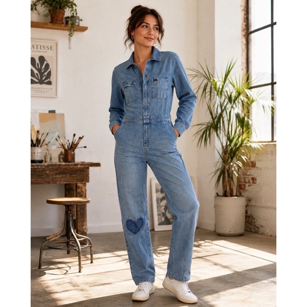 Lee Union-Alls Women's Denim Jumpsuit S Heart Patch Utility Workwear Coveralls
